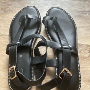 Joie Black Leather Sandals with Gold Buckle